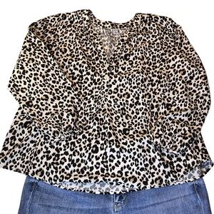 Old Navy Leopard Print Half-Button XL V-Neck Long Sleeve Y2K Animal Print Blouse
